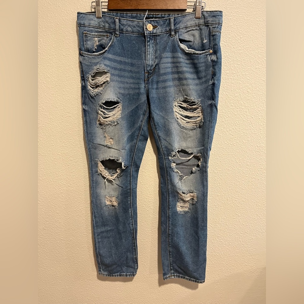 Refuge Distressed Medium Wash Straight Denim Jeans Cotton Size 10